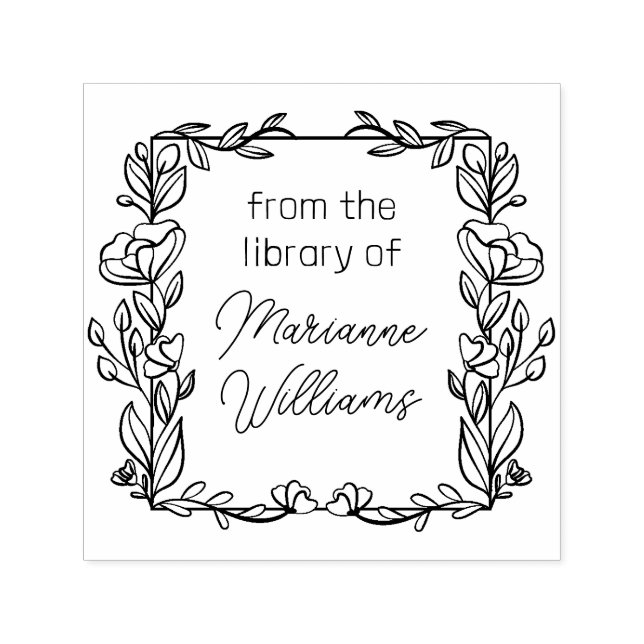 Cute Floral Frame From The Library Of Name Self-inking Stamp (Design)