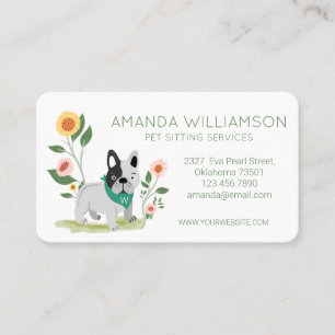 Cute Floral French Bulldog Pet Care Services Business Card