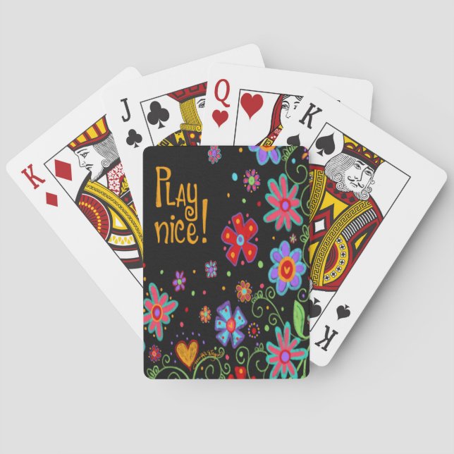Cute Floral Fun Play Nice Inspirivity Playing Cards (Back)