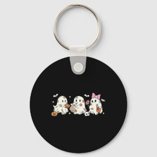 Cute Floral Ghost Drinking Coffee Halloween Ghost Key Ring