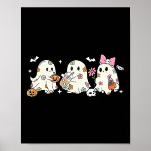 Cute Floral Ghost Drinking Coffee Halloween Ghost  Poster