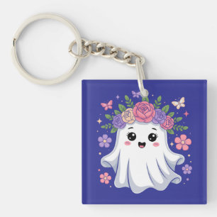 Cute Floral Ghost Kawaii Halloween Ghost Key Ring