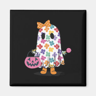 Cute Floral Ghost Trick Or Treat Funny Halloween C Magnet