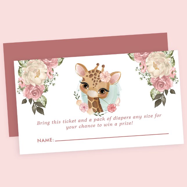 Cute Floral Giraffe Baby Shower Diaper Raffle Enclosure Card (Creator Uploaded)