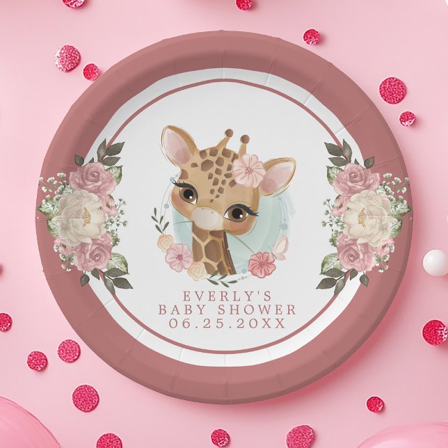 Cute Floral Giraffe Baby Shower  Paper Plate (Creator Uploaded)