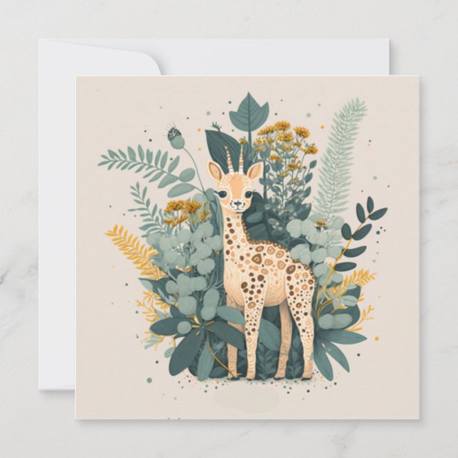 Cute floral giraffe  paper plates invitation (Front)