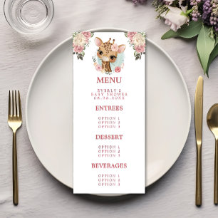 Cute Floral Giraffe Watercolor Girl Baby Shower Menu