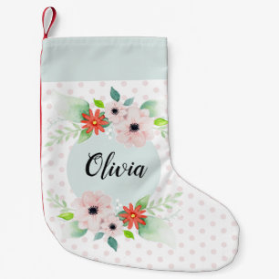 Cute Floral Girls Watercolor Flowers and Name Small Christmas Stocking