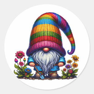 Cute Floral Gnome Classic Round Sticker