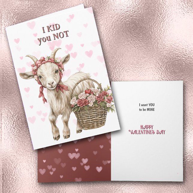 Cute Floral Goat Kid Valentine Holiday Card (Creator Uploaded)