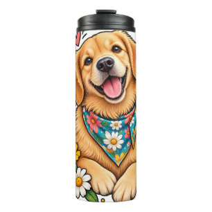 Cute Floral Golden Retriever Digital Design with S Thermal Tumbler