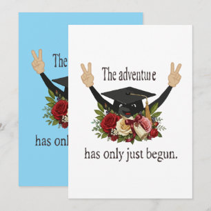 Cute Floral Graduation Cap   The Adventure Begins Invitation
