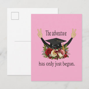 Cute Floral Graduation Cap   The Adventure Begins Invitation Postcard