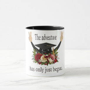 Cute Floral Graduation Cap   The Adventure Begins Mug