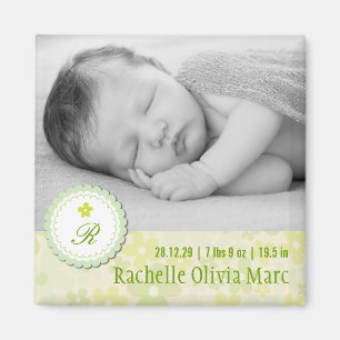 Cute Floral Green Daisies Birth Announcement Photo Magnet