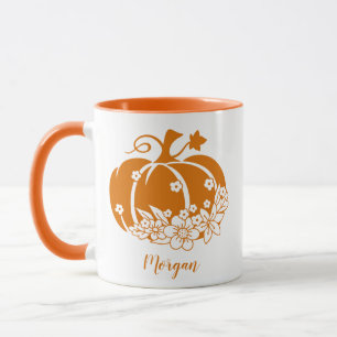 Cute Floral Halloween Or Thanksgiving Pumpkin Mug