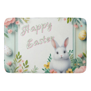 Cute, floral happy Easter bunny Bath Mat