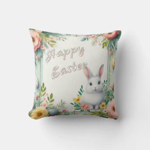 Cute, floral happy Easter bunny Cushion