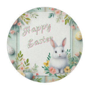 Cute, floral happy Easter bunny Cutting Board