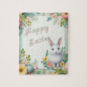 Cute, floral happy Easter bunny Jigsaw Puzzle