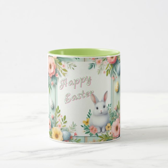 Cute, floral happy Easter bunny Mug (Center)