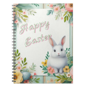 Cute, floral happy Easter bunny Notebook