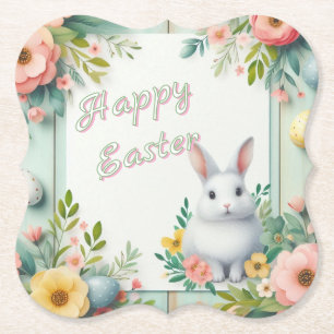 Cute, floral happy Easter bunny Paper Coaster