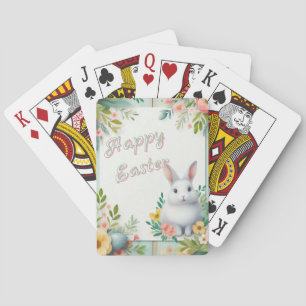 Cute, floral happy Easter bunny Playing Cards