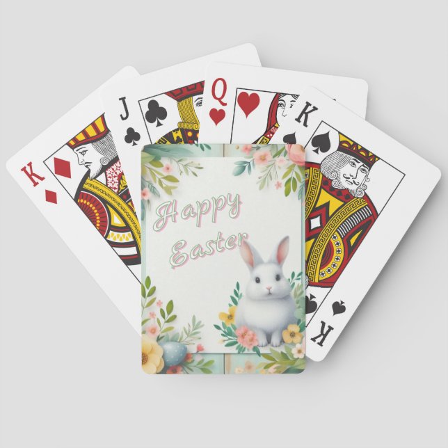 Cute, floral happy Easter bunny Playing Cards (Back)