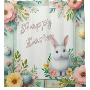 Cute, floral happy Easter bunny Shower Curtain