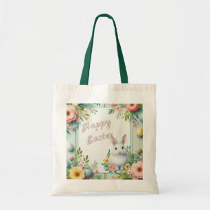 Cute, floral happy Easter bunny Tote Bag
