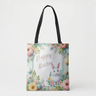 Cute, floral happy Easter bunny Tote Bag