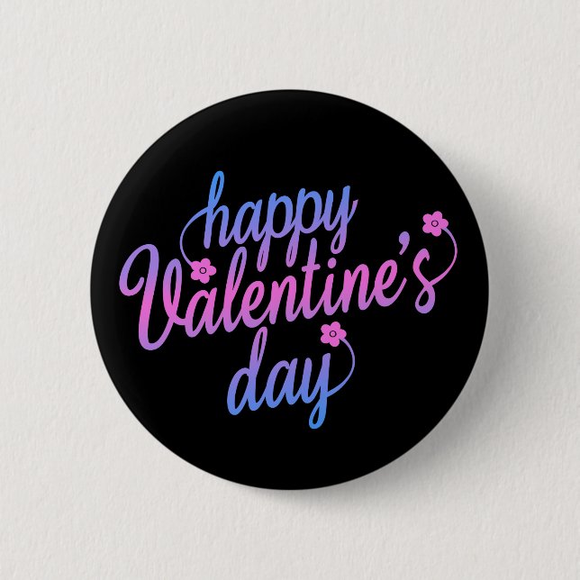 Cute Floral Happy Valentine's Day | Pin Button (Front)