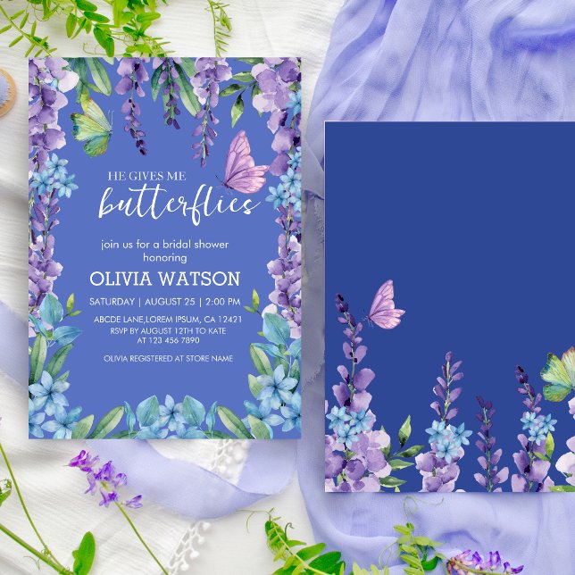 Cute Floral He Gives Me Butterflies Bridal Shower Invitation (Creator Uploaded)