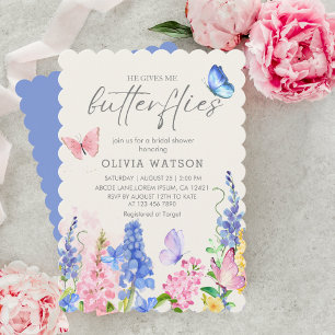 Cute Floral He Gives Me Butterflies Bridal Shower Invitation