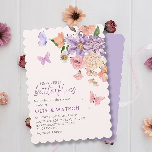 Cute Floral He Gives Me Butterflies Bridal Shower Invitation (Creator Uploaded)