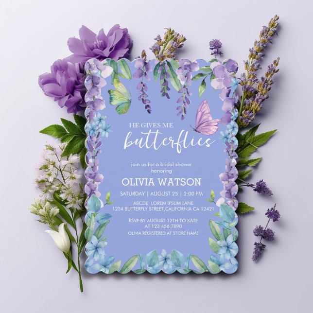 Cute Floral He Gives Me Butterflies Bridal Shower Invitation (Creator Uploaded)