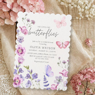 Cute Floral He Gives Me Butterflies Bridal Shower Invitation