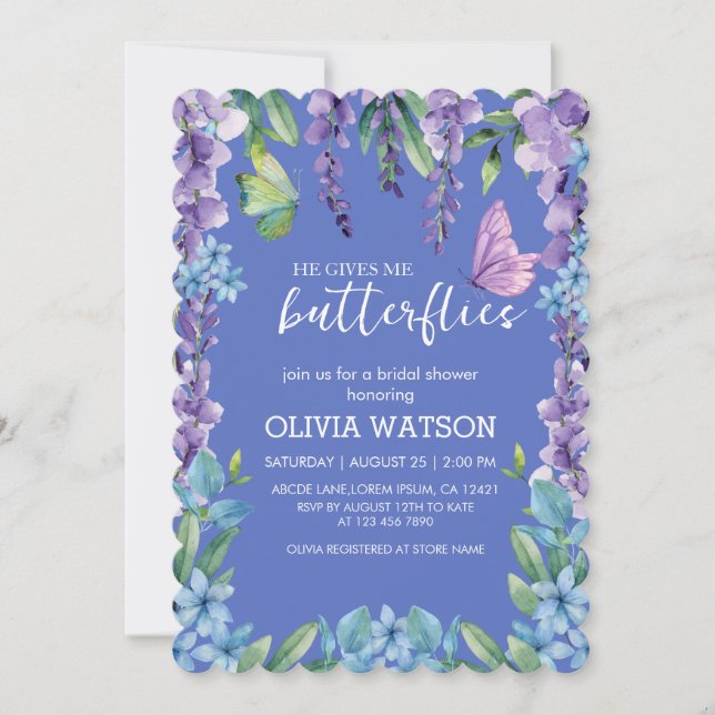 Cute Floral He Gives Me Butterflies Bridal Shower Invitation (Front)