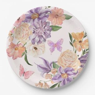 Cute Floral He Gives Me Butterflies Bridal Shower Paper Plate