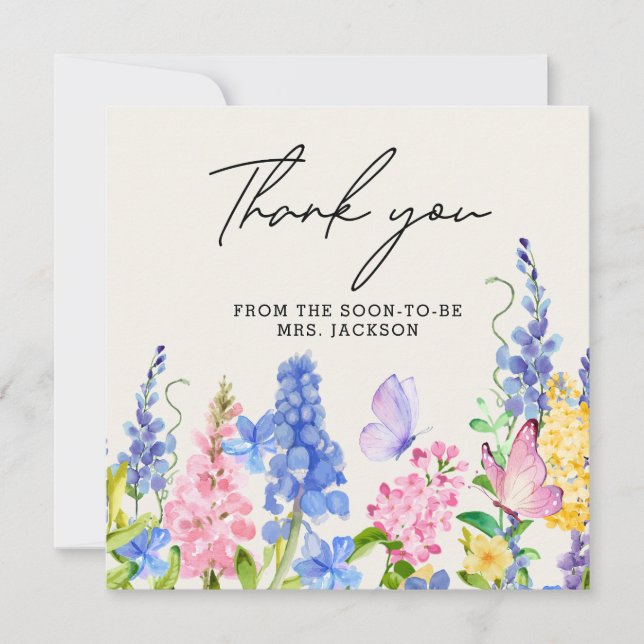 Cute Floral He Gives Me Butterflies Bridal Shower Thank You Card (Front)