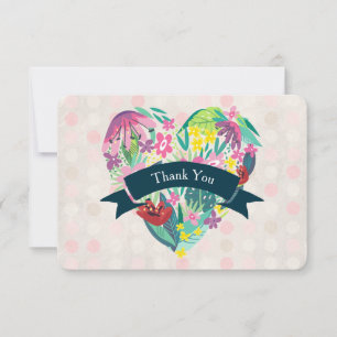 Cute Floral Heart in Pink and Green Thank You