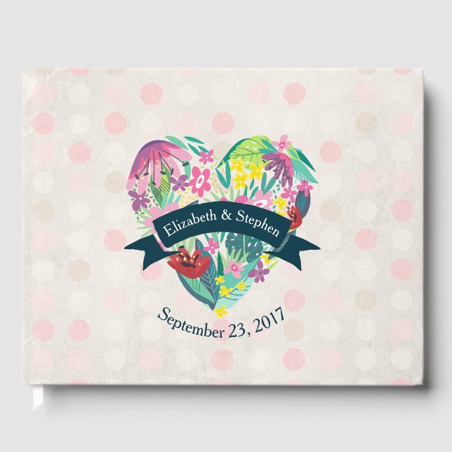 Cute Floral Heart with Tropical Flowers Custom Guest Book (Front)