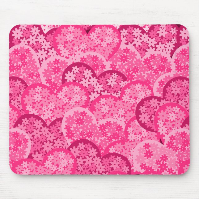Cute floral hearts in pink mouse mat (Front)