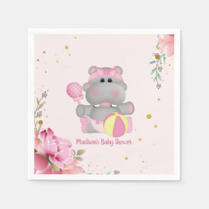 Cute Floral Hippo Baby Shower Paper Napkin