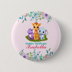 Cute Floral Hippo safari jungle Animals Birthday 6 Cm Round Badge