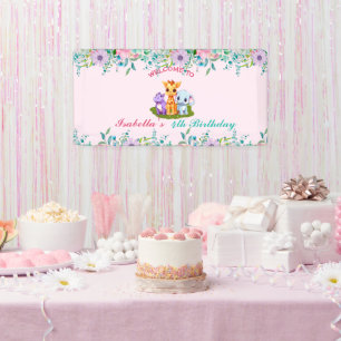 Cute Floral Hippo safari jungle Animals Birthday Banner