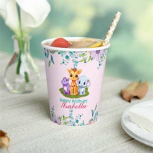 Cute Floral Hippo safari jungle Animals Birthday Paper Cups