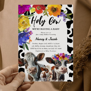 Cute Floral 'Holy Cow' Couple Baby Shower  Invitation