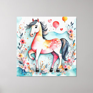 Cute floral horse canvas print